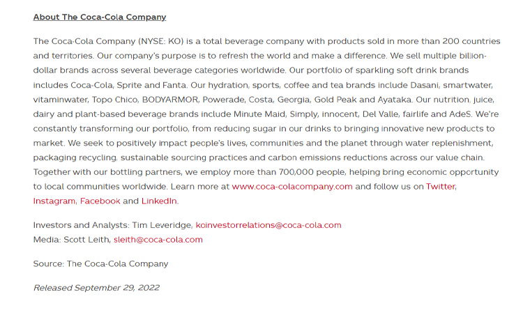 How to Write an Editor's Note at The End of a Press Release 3 Coca Cola Press Release Example